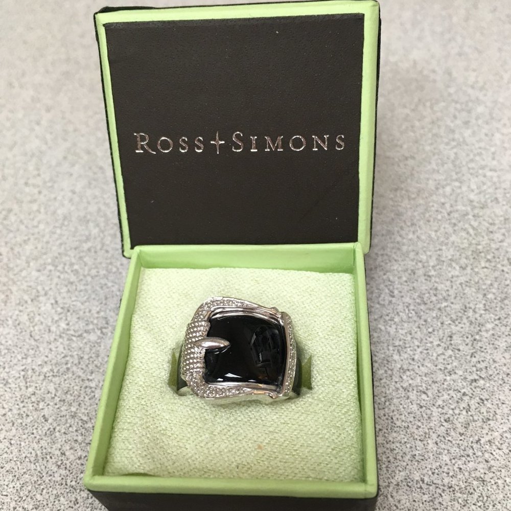 Sterling Silver Diamond-Black Onyx Buckle Ring Sz5